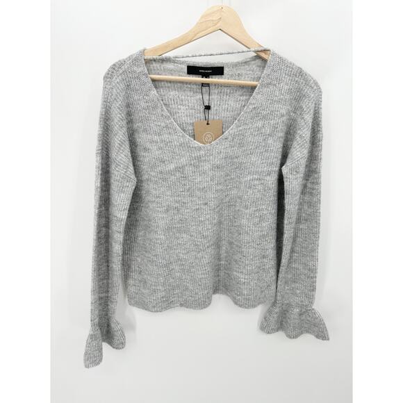 Vero Moda Sweater Women Small NWT Light Grey Melange Simone Long Sleeve Ruffle - Picture 1 of 10